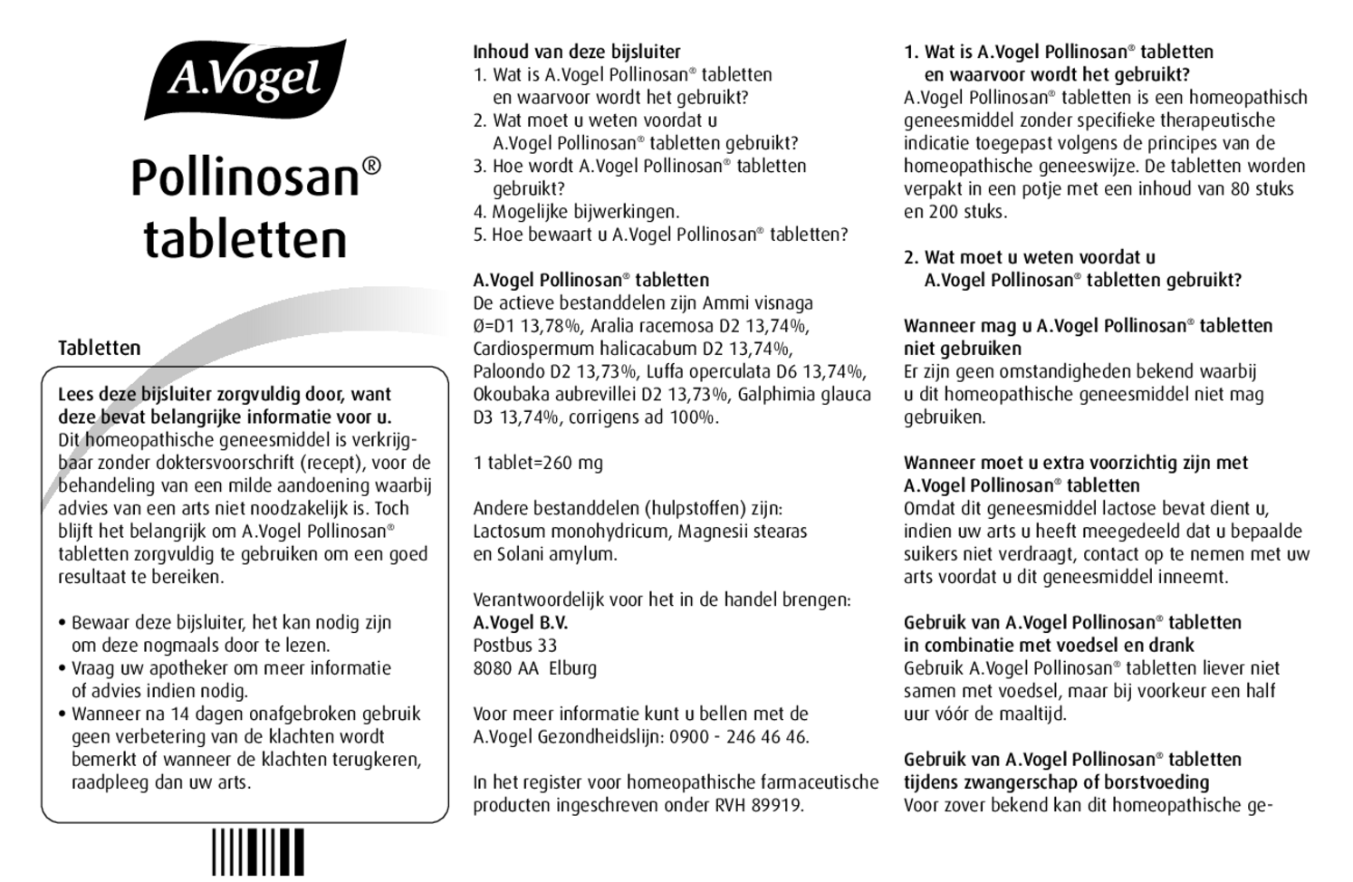 Pollinosan Tabletten afbeelding van document #1, bijsluiter